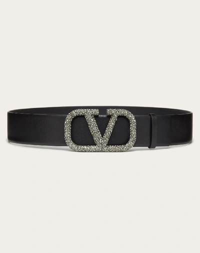 Shop Valentino Garavani Vlogo Signature Belt In Glossy Calfskin 40mm In Black