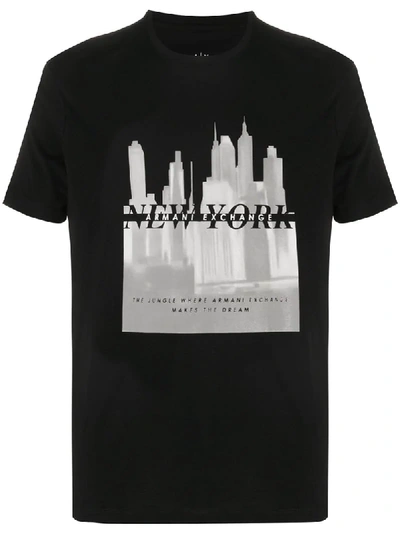Shop Armani Exchange New York Skyline Printed T-shirt In Black
