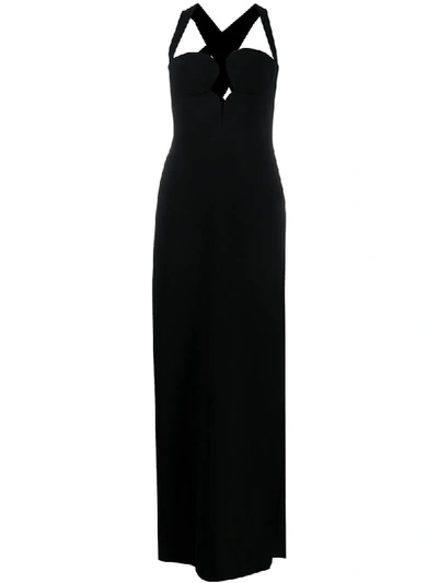 Shop Versace Crossover Back Fitted Dress In Black