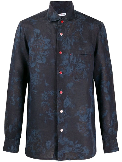 Shop Kiton Contrast Button Floral Pattern Shirt In Blue