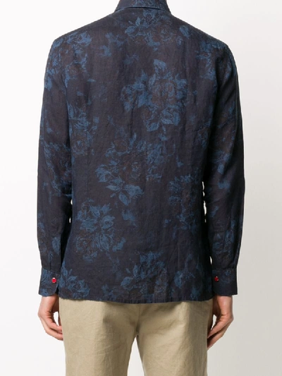 Shop Kiton Contrast Button Floral Pattern Shirt In Blue