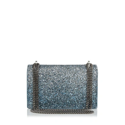 Shop Jimmy Choo Finley Silver And Dusk Blue Fireball Glitter Dégradé Cross Body Mini Bag In Silver/dusk Blue