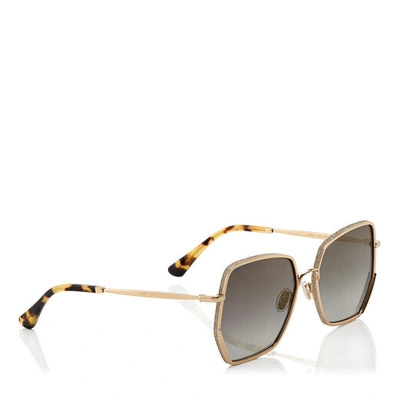 Shop Jimmy Choo Aline Grey Shaded Gold Mirror Square Sunglasses In Efq Grey Shaded Gold Mirror