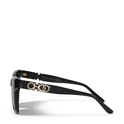 Shop Jimmy Choo Rikki Black Cat Eye Sunglasses With Glitter Choo Logo In E9o Dark Grey Shaded