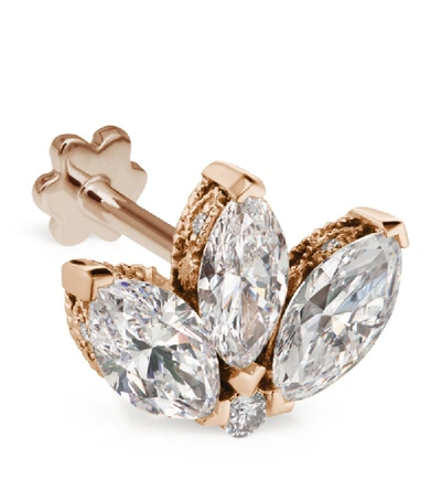 Shop Maria Tash Rose Gold Diamond Engraved Lotus Threaded Stud Earring (6mm)