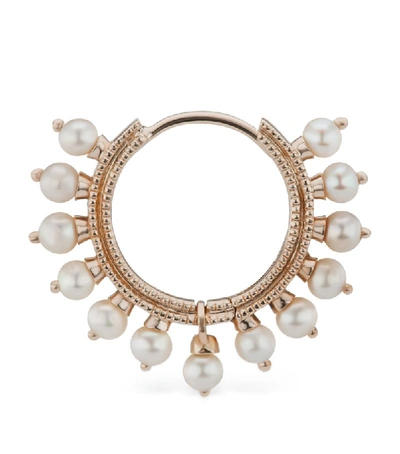 Shop Maria Tash Pearl Coronet Hoop Earring (9.5mm) In Rose Gold