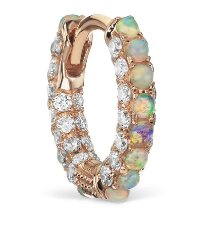Shop Maria Tash Rose Gold Opal And Diamond Pavé Hoop Earring (8mm)