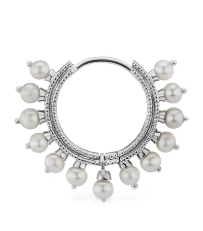 Shop Maria Tash Pearl Coronet Single Hoop Earring (9.5mm) In White