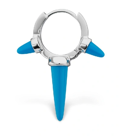 Shop Maria Tash Turquoise Triple Long Spike Diamond Eternity Hoop Earring (8mm) In White