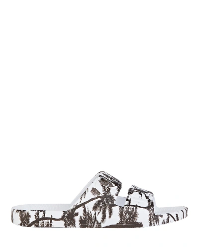 Shop Freedom Moses Palm Tree Printed Slide Sandals In Blk/wht