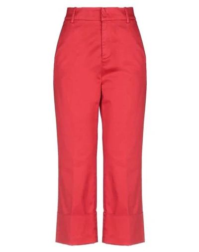 Shop Dondup Woman Cropped Pants Red Size 2 Cotton, Elastane