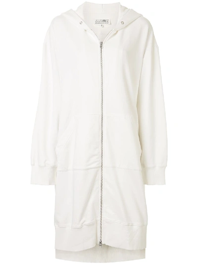 Shop Mm6 Maison Margiela Long Zip-up Hoodie In White