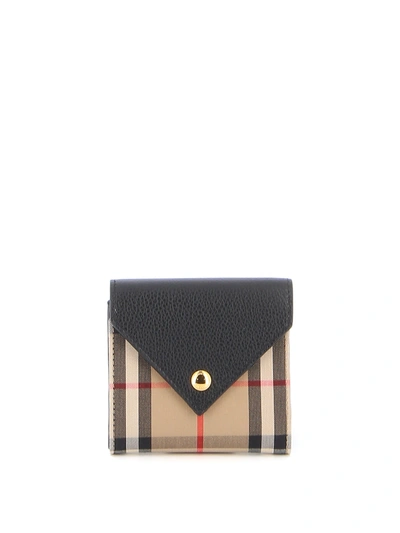 Shop Burberry Lila Vintage Check And Black Leather Wallet