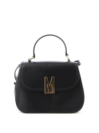 Shop Moschino M Black Leather Shoulder Bag