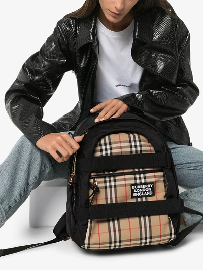 Shop Burberry Medium Vintage Check Nevis Backpack In Black