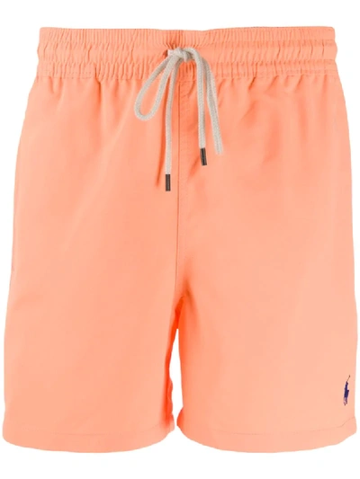 Shop Ralph Lauren Embroidered Logo Swim Shorts In Orange