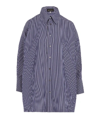 Shop Eskandar A-line Striped Cotton Shirt In Indigo