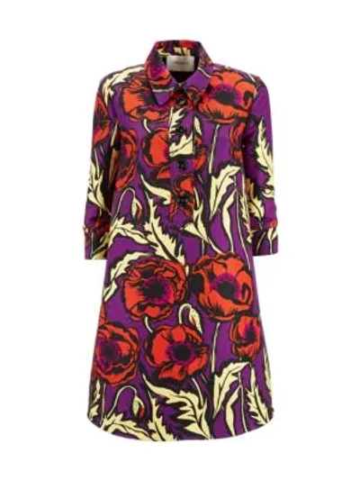 Shop La Doublej Artemis Floral Shirt Dress In Big Blooms Viola