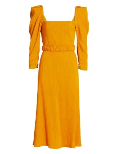 Shop Johanna Ortiz Lotus & Beetle Sash Midi Dress In Yellow Ochre
