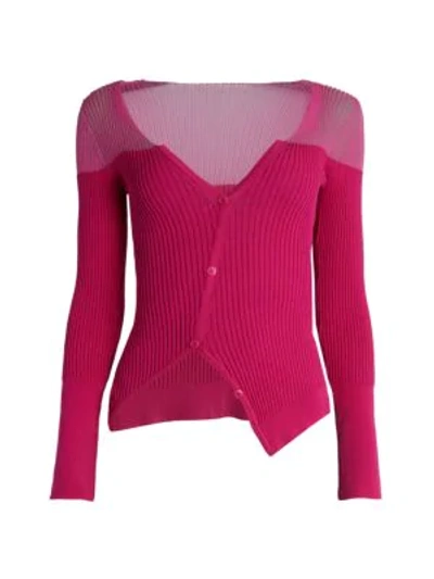 Shop Jacquemus Le Cardigan Asymmetric Ribbed Sweater In Pink
