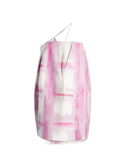 Shop Jacquemus La Robe Soleil One-shoulder Mini Dress In Print Pink