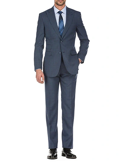 Shop English Laundry Men's Slim-fit Windowpane Wool Suit In Blue
