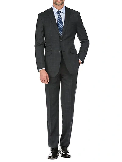 Shop English Laundry Men's Slim-fit Windowpane Wool Suit In Grey