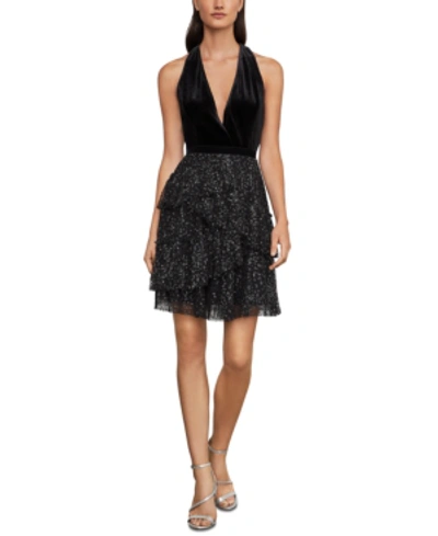 Shop Bcbgmaxazria Velvet & Pleated Tulle Dress In Black