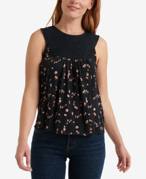 lucky brand embroidered yoke top