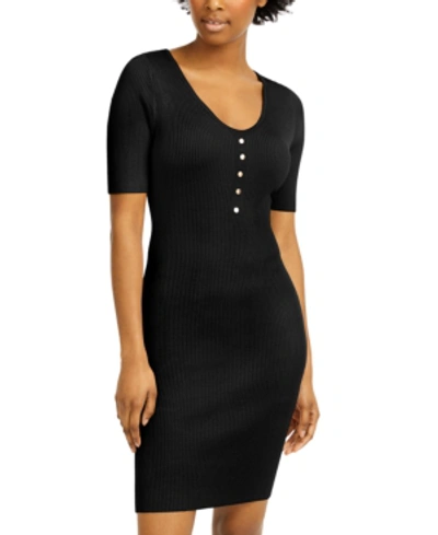 Shop Almost Famous Juniors' Ribbed-knit Bodycon Dress In Black