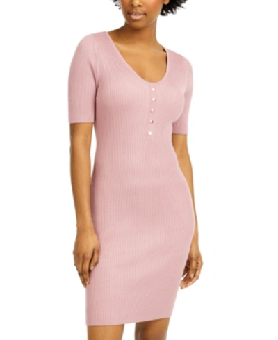 Shop Almost Famous Juniors' Ribbed-knit Bodycon Dress In Dusty Rose