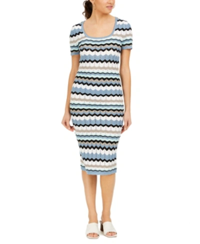 Shop Almost Famous Juniors' Chevron Midi Sweater Dress In Denim Combo