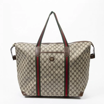 Pre-owned Gucci Boston Brown Cotton Travel Bag