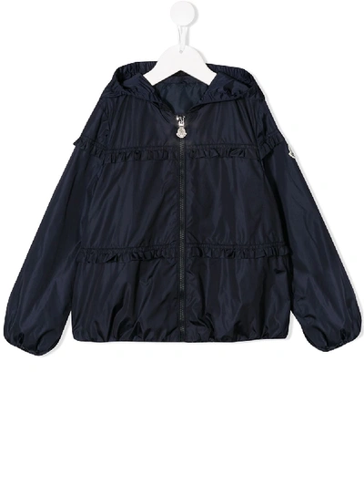 Shop Moncler Frill-trim Hooded Jacket In Blue