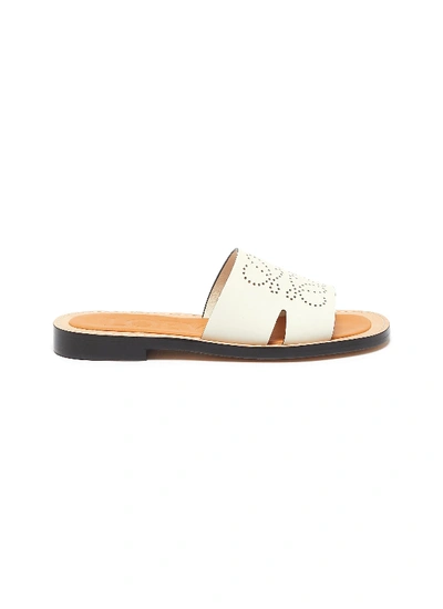 Shop Loewe Perforated Anagram Leather Slides In White