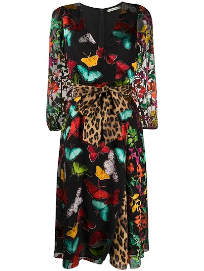 Shop Alice And Olivia Contrasting Print Wrap-tie Dress In Black