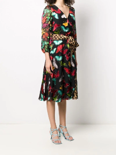 Shop Alice And Olivia Contrasting Print Wrap-tie Dress In Black