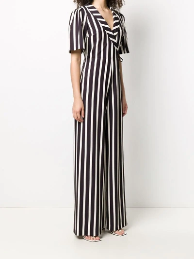 Shop Alice And Olivia Luanas Striped Wide-leg Jumpsuit In Black