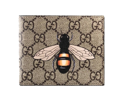 Pre-owned Gucci Bifold Wallet Gg Supreme Bee Print (8 Card Slots) Beige/ebony