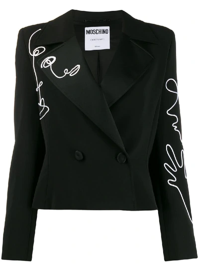 Shop Moschino Cornely-embroidered Blazer In Black