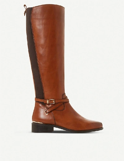 Shop Dune True Double-strap Leather Knee-high Boots In Tan-leather