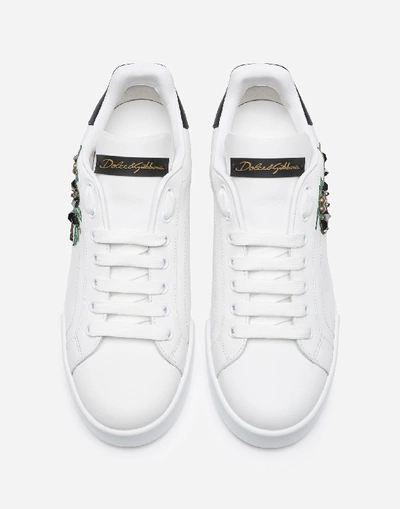 Shop Dolce & Gabbana Portofino Sneakers In Nappa Calfskin With Dg Palma Stylist Patches In White/black
