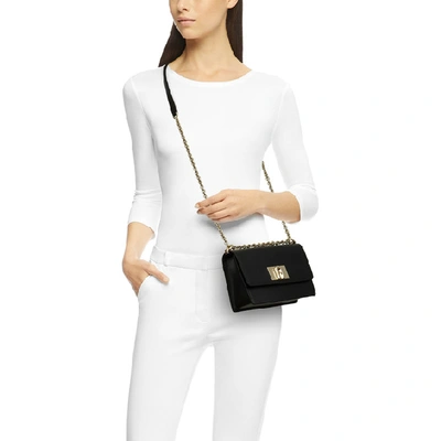 Furla Structured Black Shoulder Bag With Gold-tone Clasp In Nero