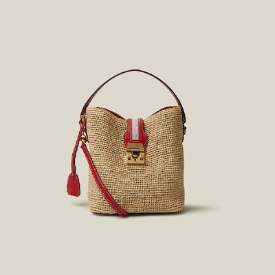 Pre-owned Mark Cross Red Murphy Raffia And Leather Bucket Bag