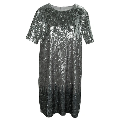 Pre-owned Chloé Silver Ombr&eacute; All Over Sequin Embellished Short Sleeve Dress 10 Yrs