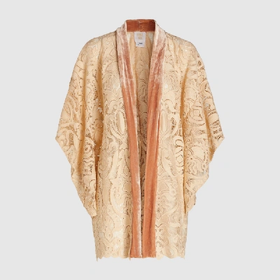 Pre-owned Anna Sui Cream Baroque Lace And Velvet Trim Kimono Size Os