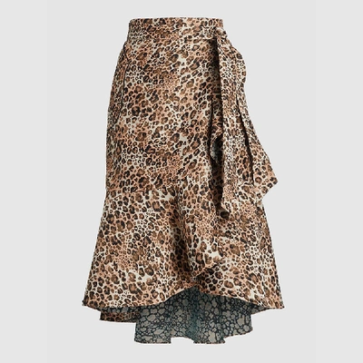 Pre-owned Johanna Ortiz Animal Leopard Print Wrap Skirt Size Us 2 In Brown