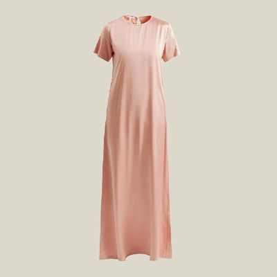Pre-owned La Collection Pink Celine Short Sleeve Silk Maxi Dress Size L