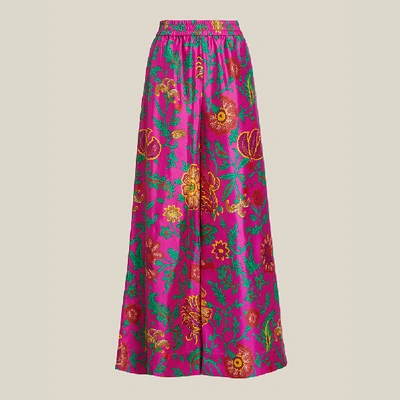 Pre-owned La Doublej Multicoloured Vintage Floral Print Silk Palazzo Trousers Size Xs In Multicolor