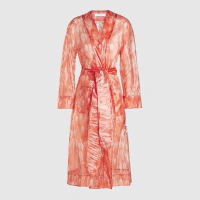 Pre-owned Marina Moscone Pink Printed Organza Dressing Gown Size Us 4